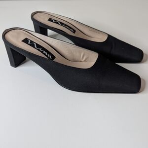 Nina Black Square-Toe Mule Heels